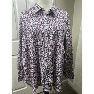 Chaps Classics Women 3X No Iron Floral Print Button Down Shirt Long Sleeve
